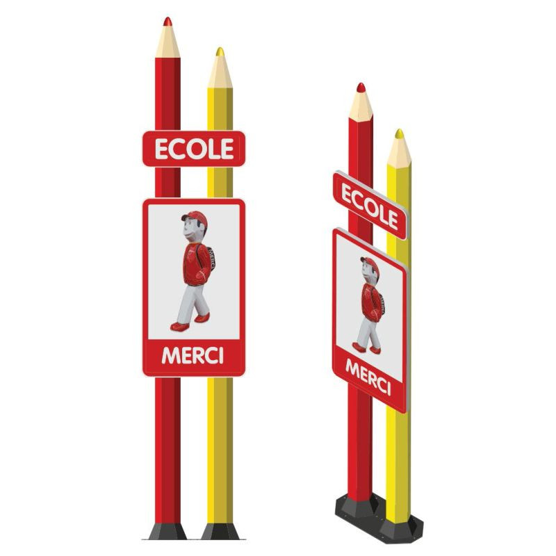 Totem école 2 crayons avec panneau école merci + figurine Arthur