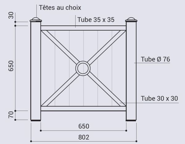 Dimensions bac à palmier acier et bois Province City