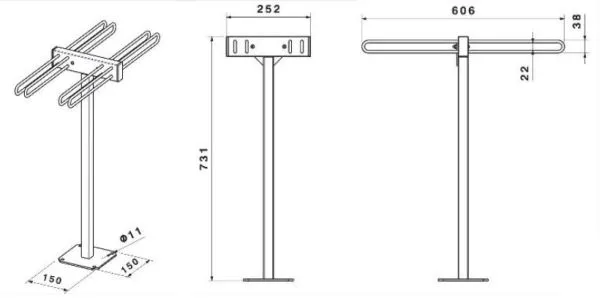 Schéma range 4 skateboards sur pied avec antivol