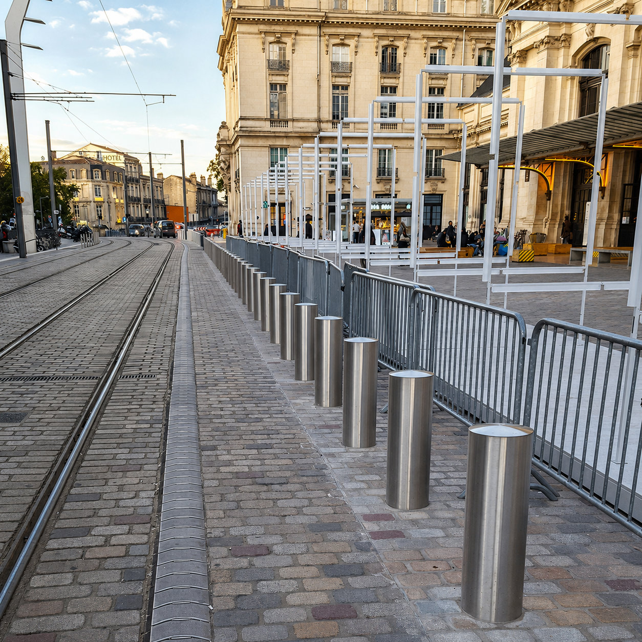 Chantier gare Bordeaux pose borne anti bélier inox cap ferret Chantier gare Bordeaux pose borne anti bélier inox cap ferret