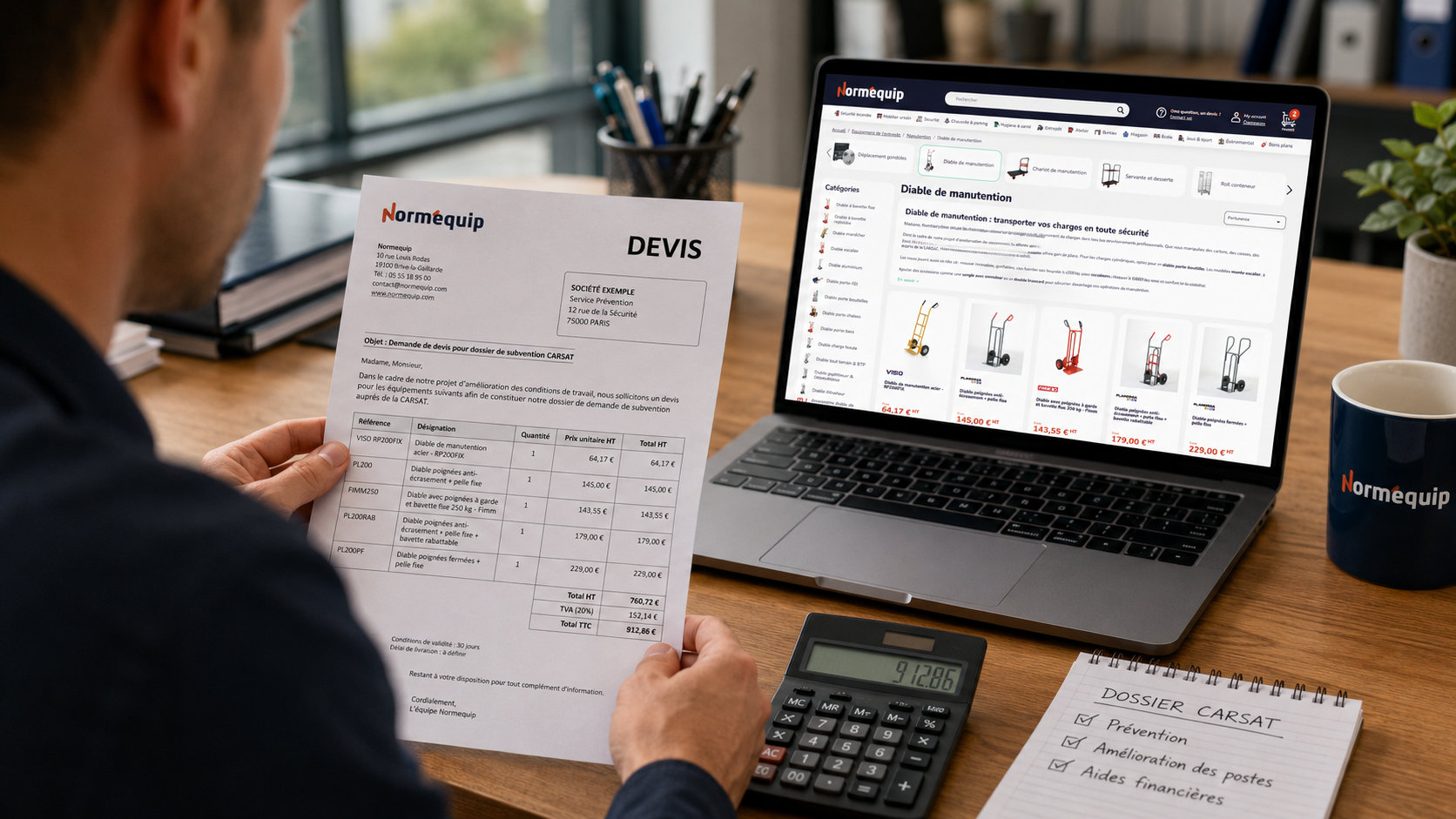 Demande de devis Normequip pour constituer un dossier de subvention CARSAT