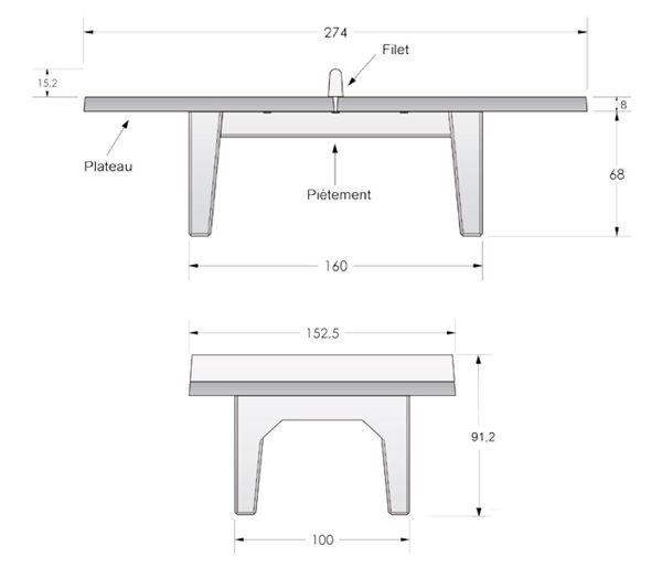 Dimensions table pique nique béton canéjan