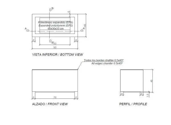 Schéma banc forme droite béton Magourban Tétris