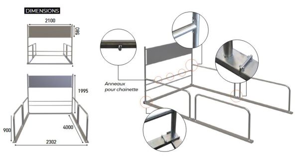 Dimensions parc de rangement pour chariots de supermarché Dimensions parc de rangement pour chariots de supermarché