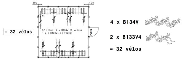 Vue générale d'implantations de range-vélos