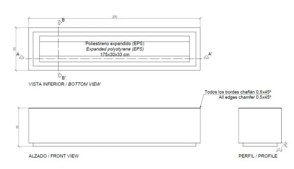 Vue éclatée banc béton Magourban Dynamic