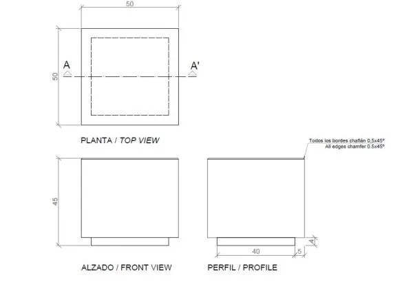 Vue éclatée banc béton Magourban Dynamic