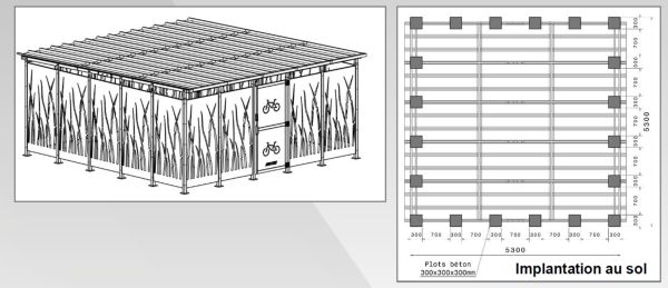 Vue générale de l'abri roseau 5x5m