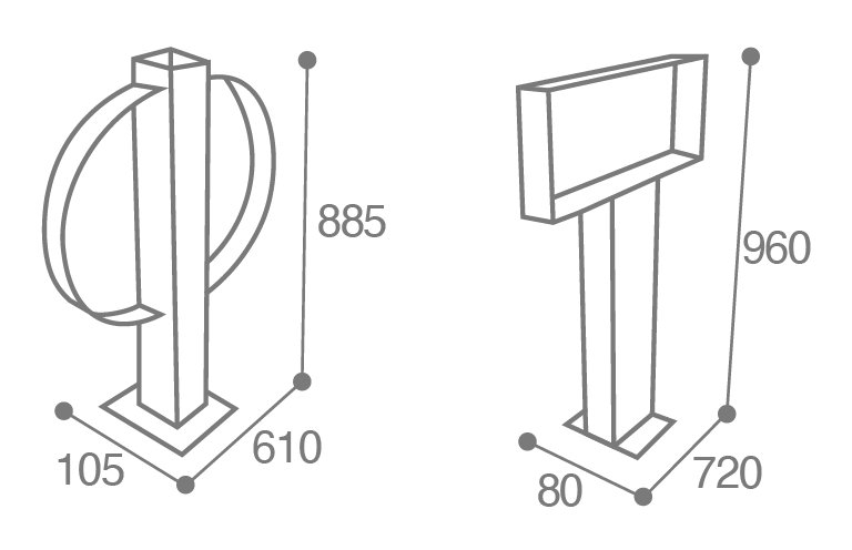 Dimensions appui vélo cyclea rond ou rectangle