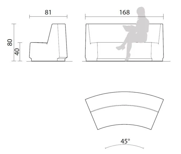 Dimensions banc urbain Daytona en beton vue ensemble banc de ville en beton Daytona