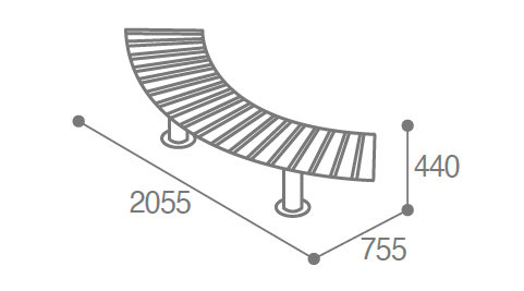 Dimensions banquette courbe en boit et métal madrid