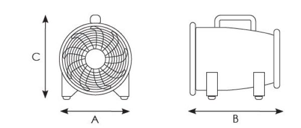 vue ensemble des dimensions du ventilateur VG 20 et VG 30 PRO