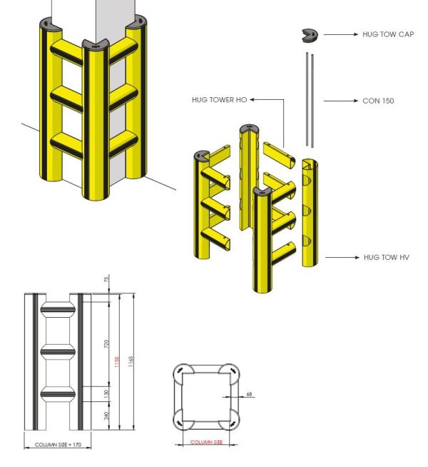Dimensions protection de poteau haute vue ensemble protection haute pour poteau en pvc