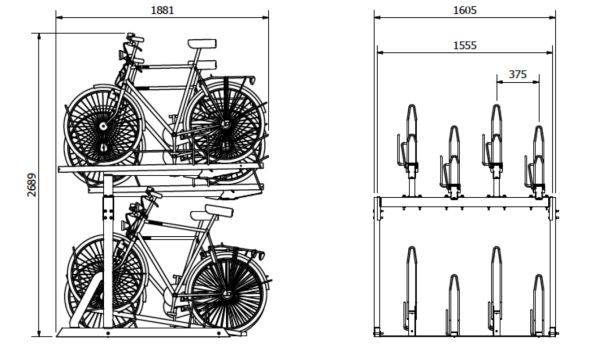 schéma du rangement vélo module 8 places