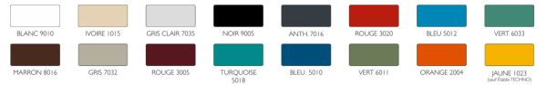 Liste des couleurs disponibles de la ligne 40 des vestiaires monobloc