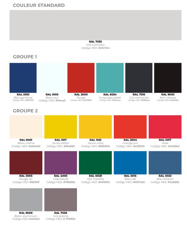 Vue d'ensemble du nuancier de la serie Pro Palette du nuancier disponible pour consigne casier serie Pro