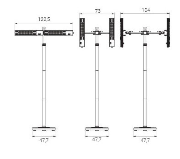 Dimensions du modele REH 3000 TLC.2 vue ensemble des dimensions du radiateur infrarouge halogène sur mât REH 3000 TLC.2 SPLUS