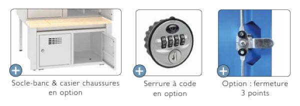 Liste des options supplémentaires de la ligne 40 des vestiaires monobloc